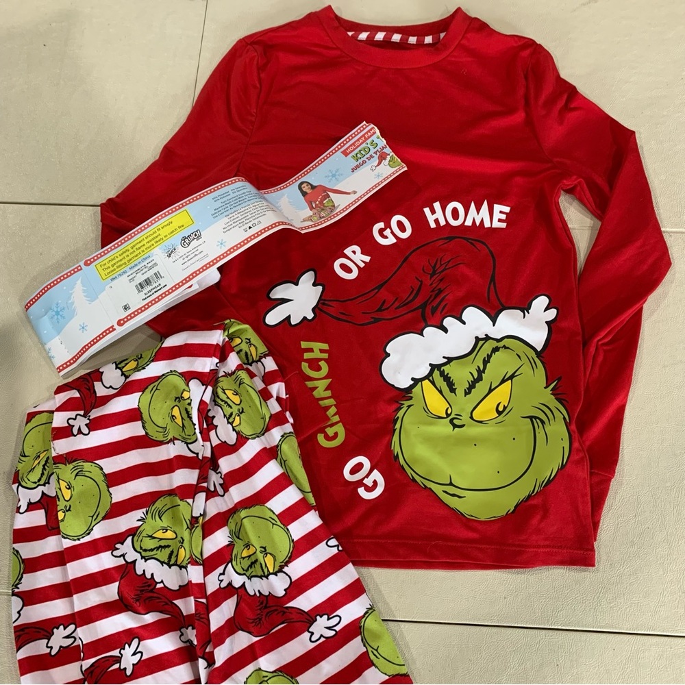 Dr. Seuss Grinch Kids Pajamas - Red and Green Size 12 PJs Holiday Christmas PJ